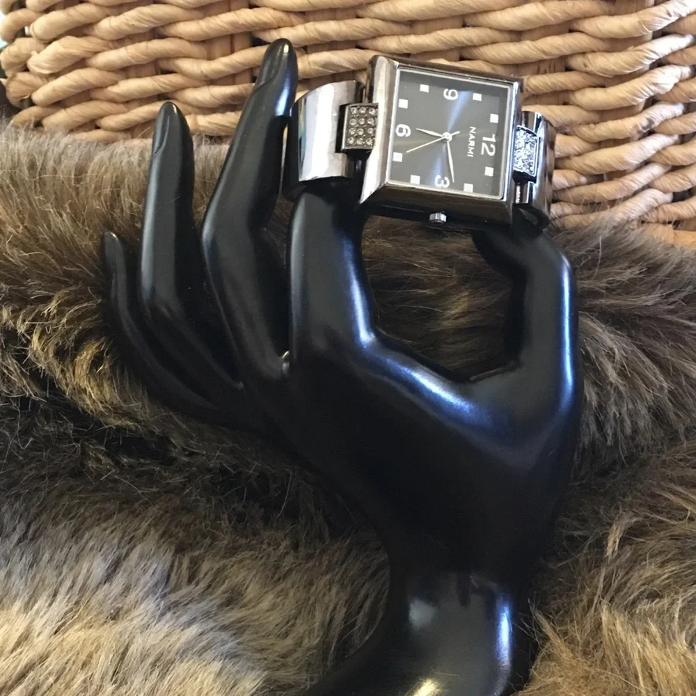 Ladies Narmi dark chrome rhinestone cuff watch